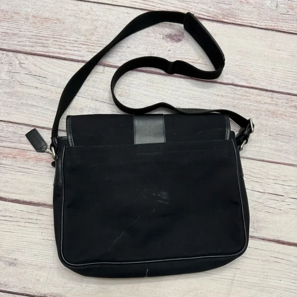 COACH Leather Nylon Messenger Bag Shoulder Strap Crossbody Black